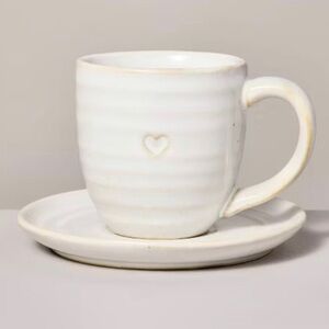 Hearth & Hand 4oz Valentine's Day Heart Imprint Stoneware Espresso Cup & Saucer